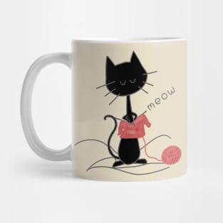 Black Knitting Cat - Creme Mug